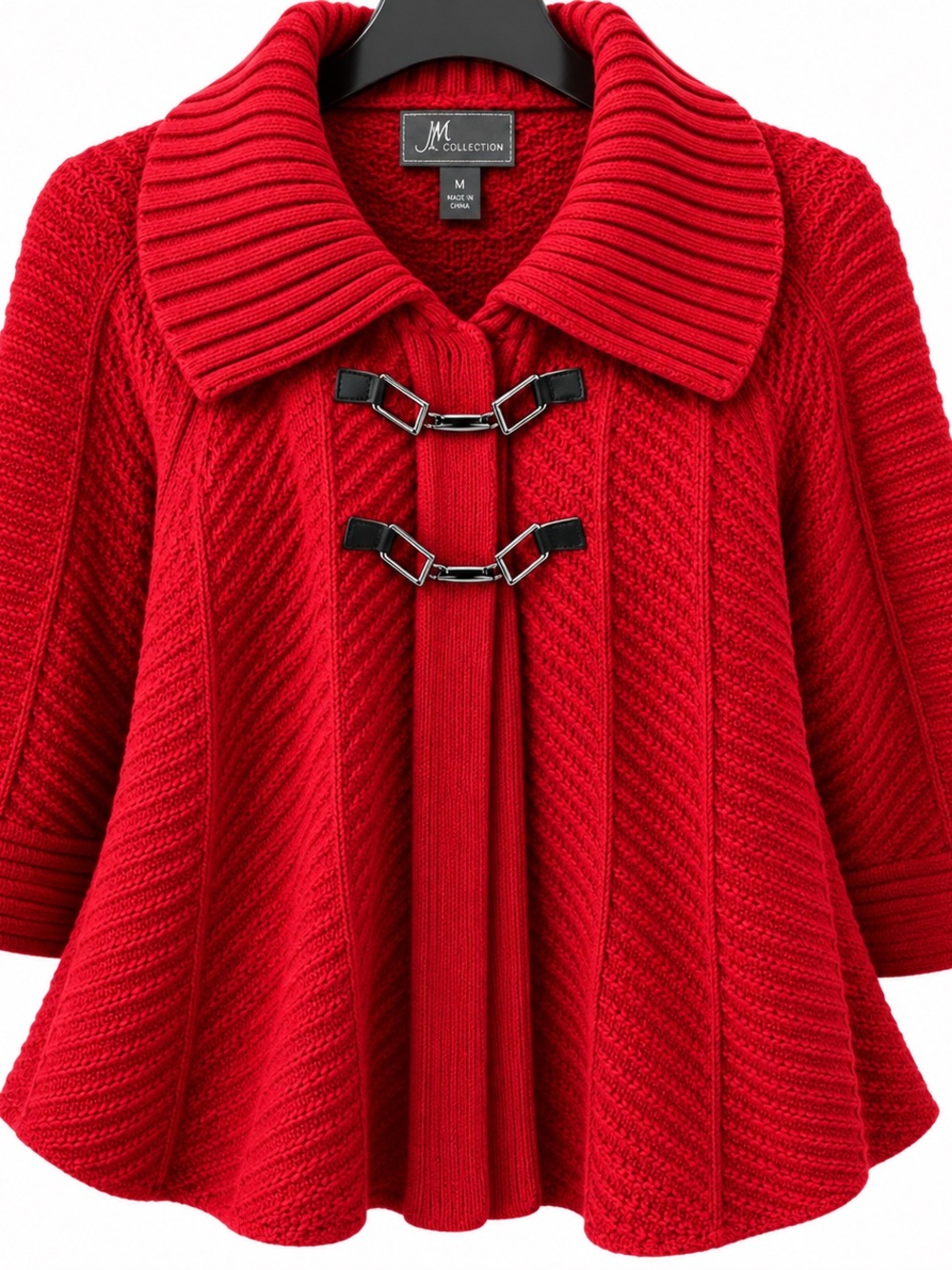 JM Collection XL Red Cotton Blend Toggle Cardigan Jacket oversized collar